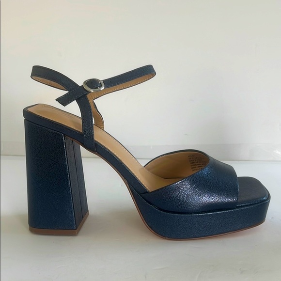 JustFab Women Navy Blue Block Heel Sandals Vintage Platform Pumps Shoes Size 10 - Picture 2 of 7